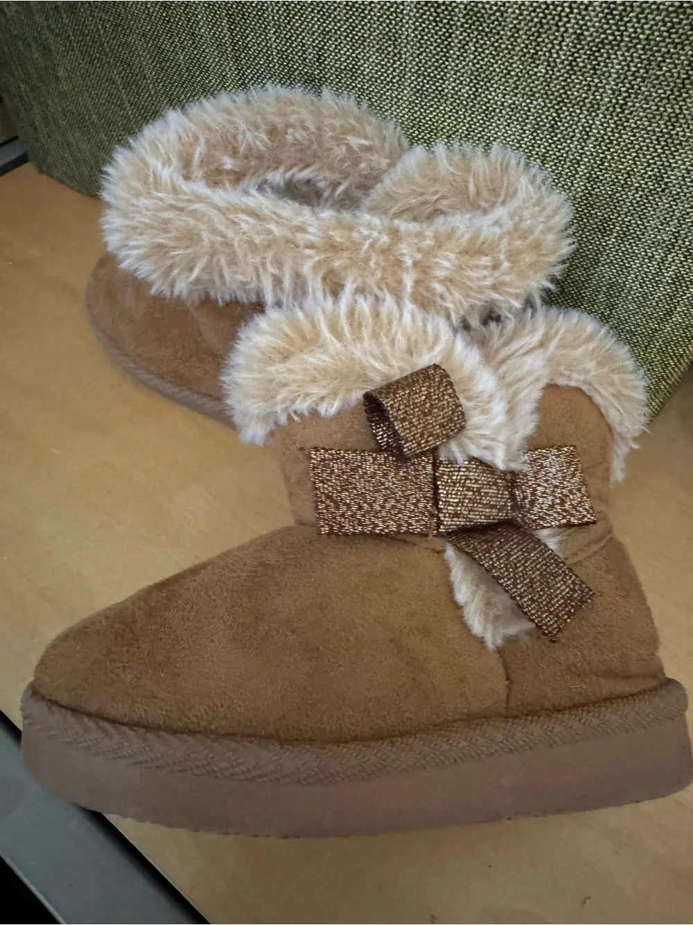 Kids Faux Shearling Booties - Tan